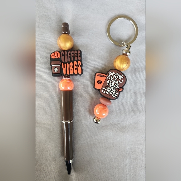 COFFEE THEMED beadable pen & keychain set - Picture 4 of 4